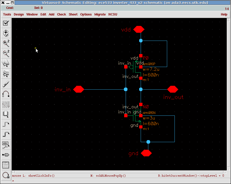 2. Create the symbol again. In the inverter schematic view click